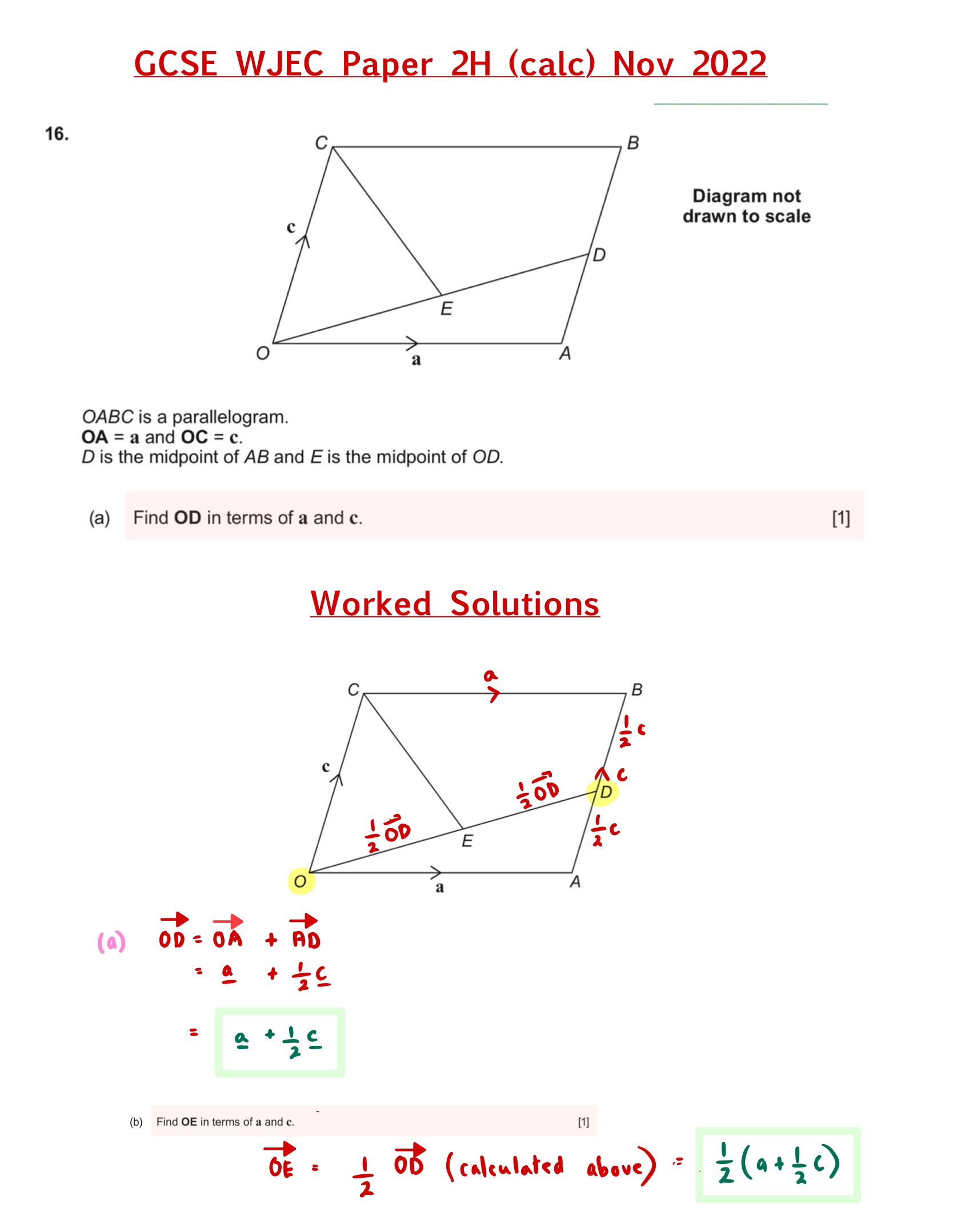 WJEC GCSE Maths, Paper 2H, Nov 2022, Q16: (Ratio Vectors)